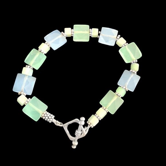 Vintage semi precious sterling silver blue green bracelet 7.5” - Picture 2 of 10